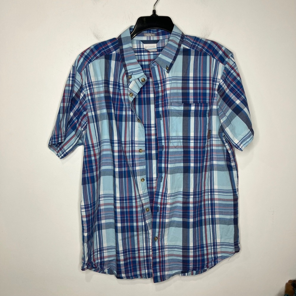 Columbia men's rapid rivers plaid button down shirt blue size large regular‎ fit